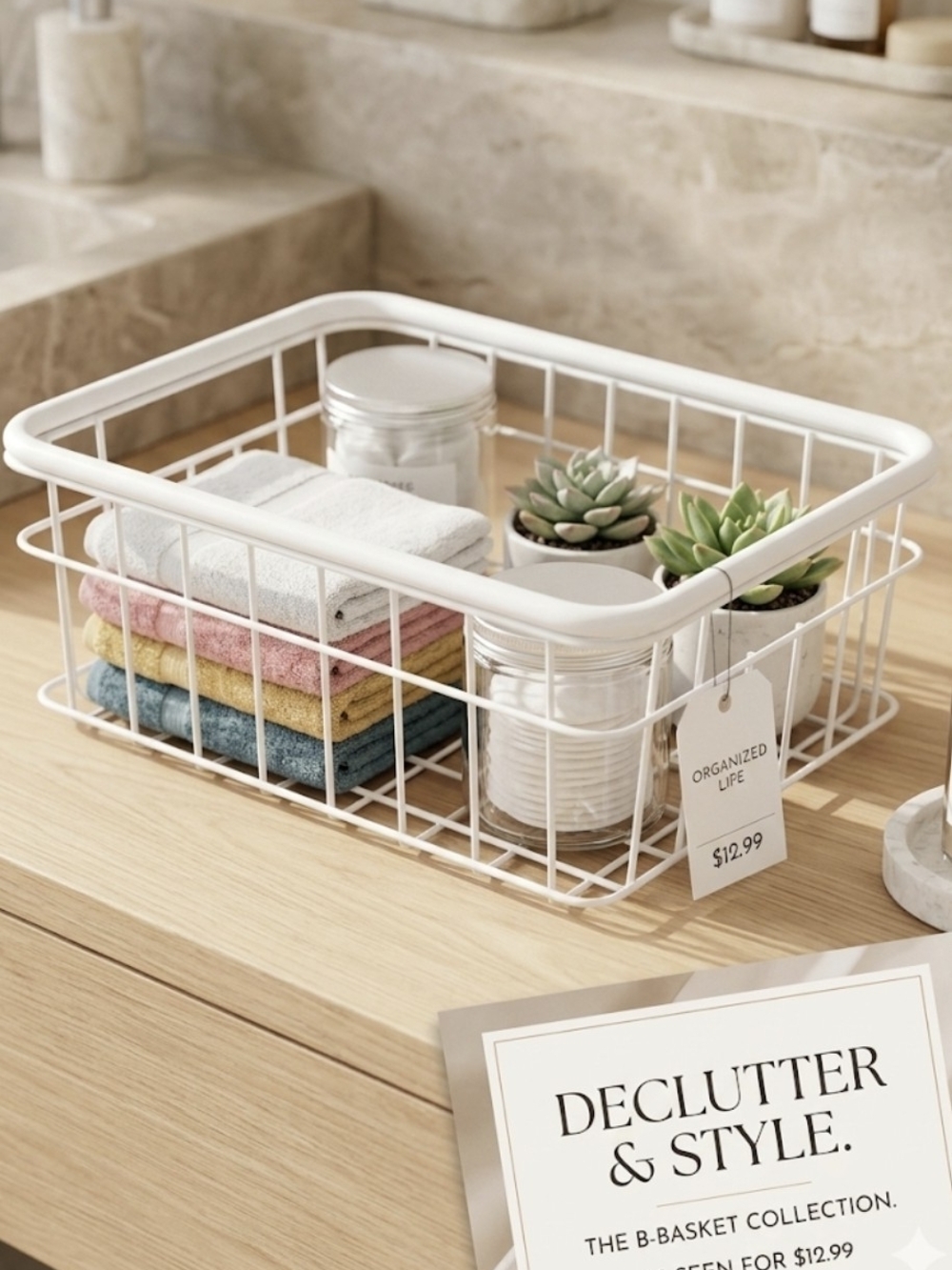 Organized Life White Wire Storage Basket - Bathroom & Home Organizer